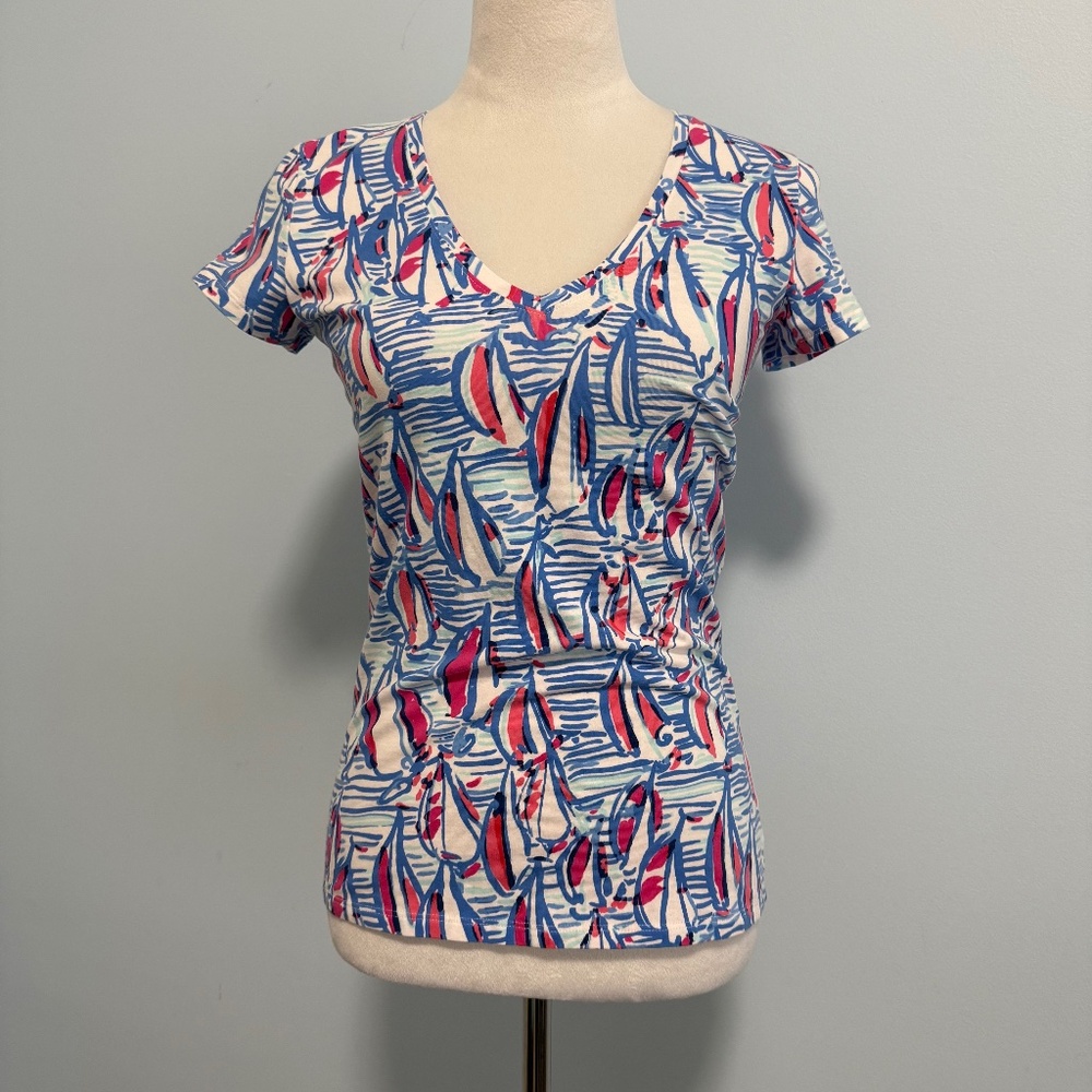 Lilly Pulitzer Red Right Return‎ Sail Boat T-shirt Size XS